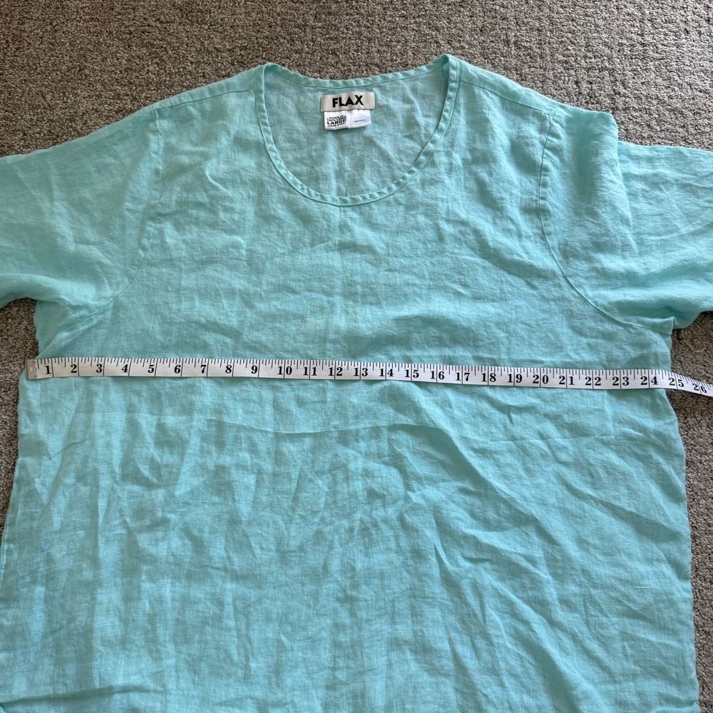 FLAX Large Aqua Blue Linen 2 Piece Set Top Pants Coastal Lagenlook Beach Summer - Picture 8 of 16